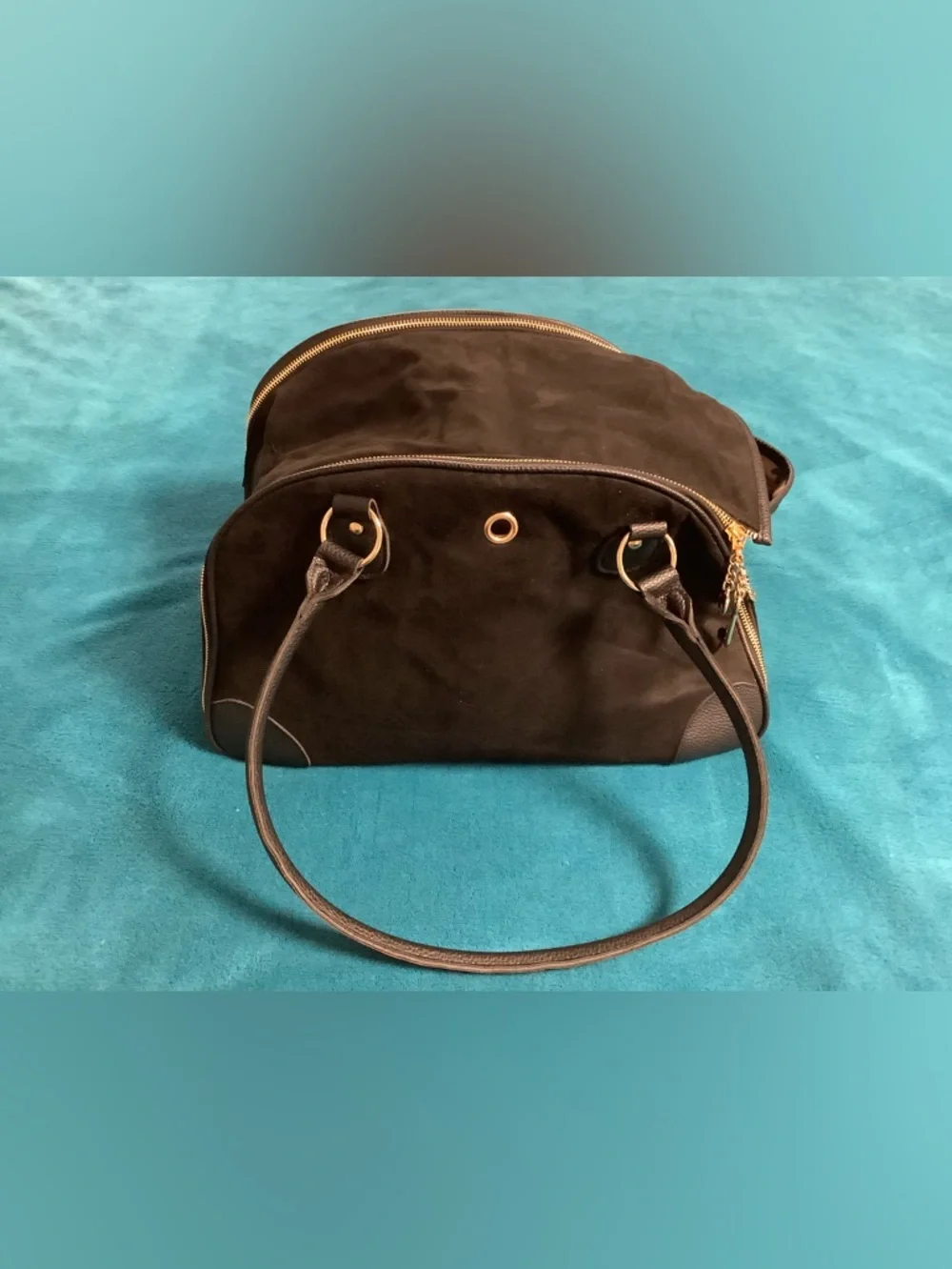 Juicy Couture Give Me Treats Faux Suede Dog Carrier with Gold Crest